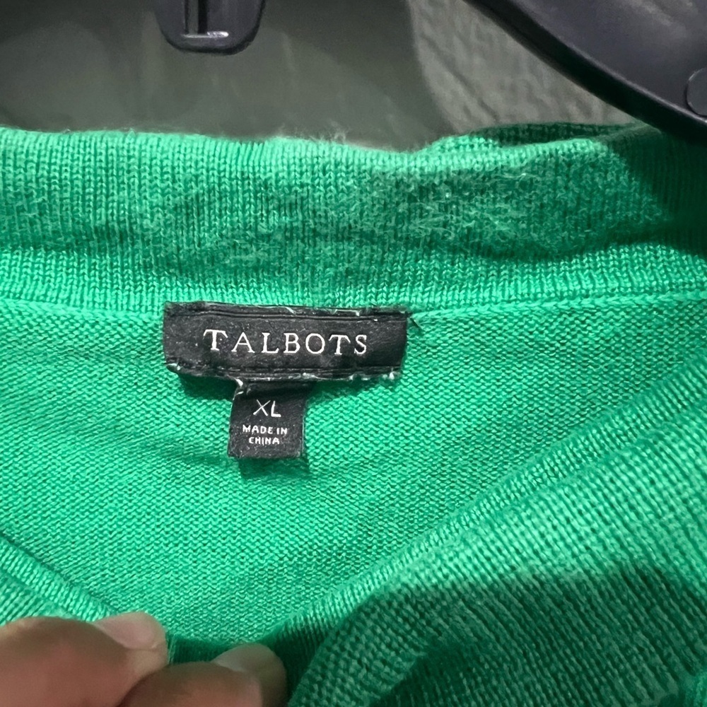 Talbots Vibrant Green Knit Top Pink Stripes Size XL EUC Detailed Neckline - Picture 4 of 5